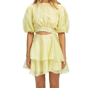 NWT Yellow Bardot Enya Asymmetrical Cutout Organza Mini Dress